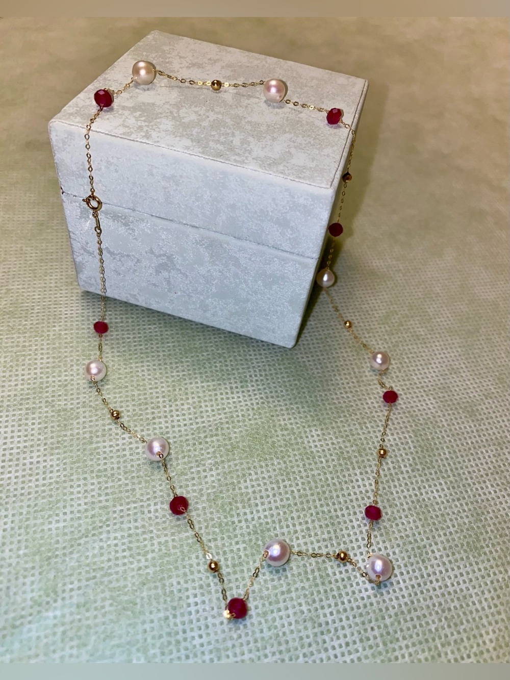 18K Gold Tourmaline & White Pearls statement necklace. Real gold - Picture 9 of 9